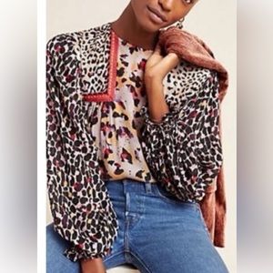 EUC Bl^Nk London Miranda Peasant Top Sz Medium Anthropologie Animal Print